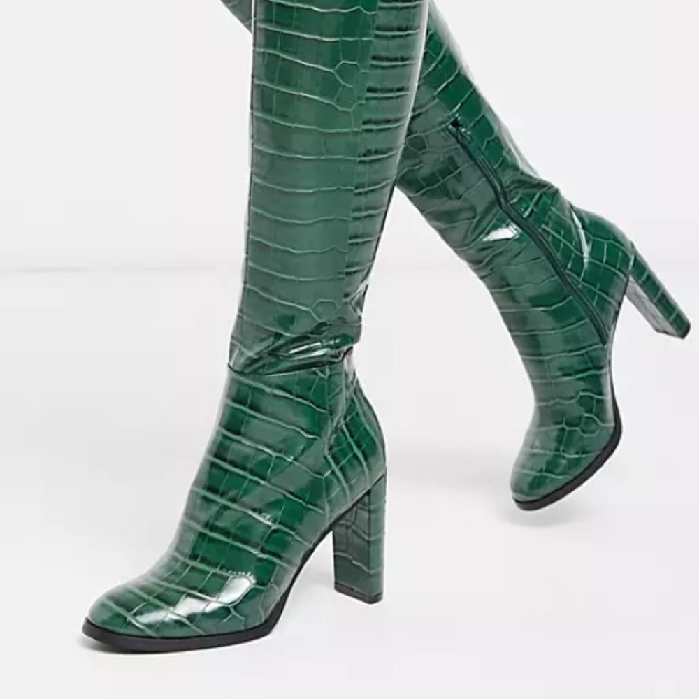 Green Croc Knee High Boots